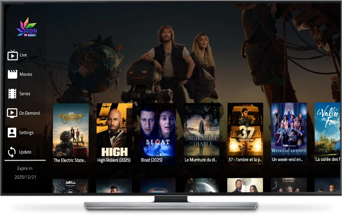 Interface Iron TV Max sur téléviseur